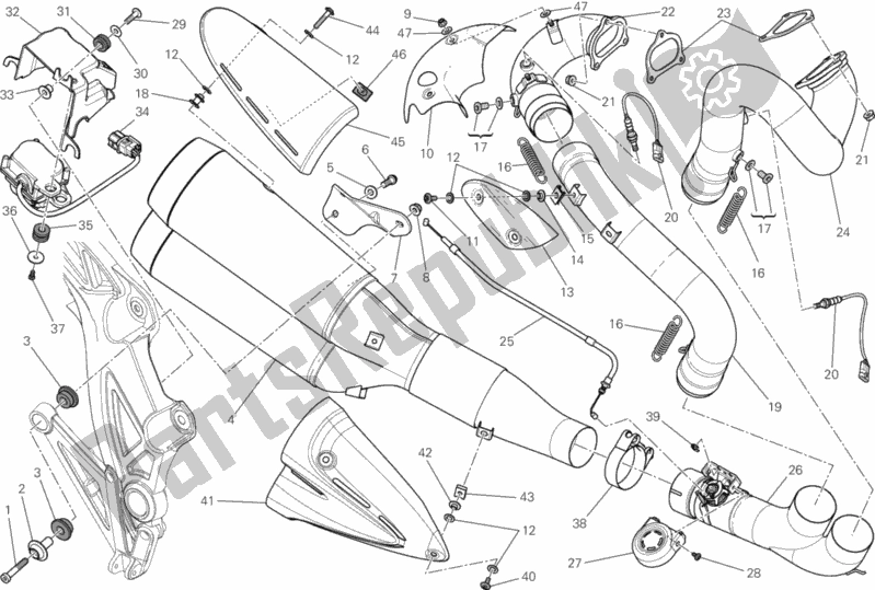 All parts for the Exhaust System of the Ducati Diavel Brasil 1200 2012